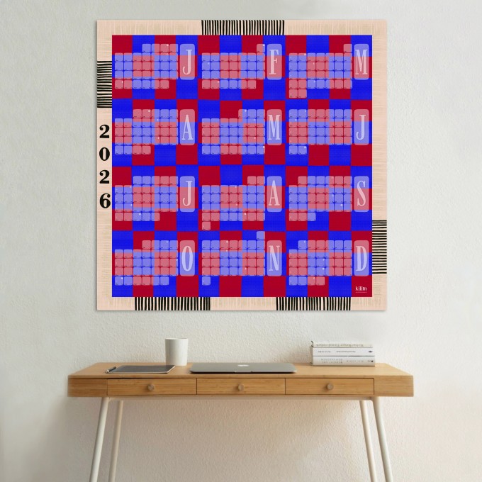 Jahresplaner 2026 Karo rotblau / kilim