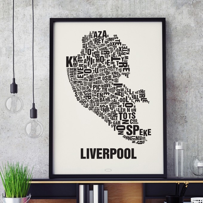 Buchstabenort Liverpool Stadtteile-Poster Typografie Siebdruck