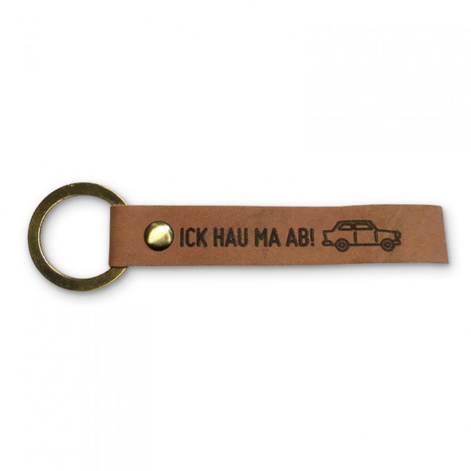Stadtliebe® | Berlin Leder Schlüsselanhänger mit Messing Ring „Ick hau ma ab!"