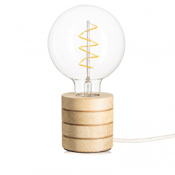Tischleuchte Fafoo in Eiche mit Edison Spiral LED im Retro Design und nur 1,8 Watt