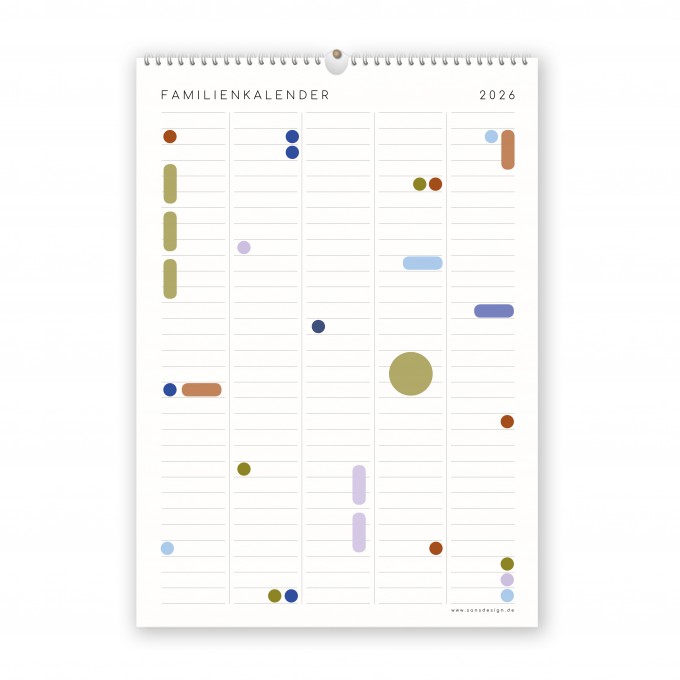 Familienkalender 2026, DIN A3 mit 5 Spalten, Kalender mit Aufklebern - SANS.