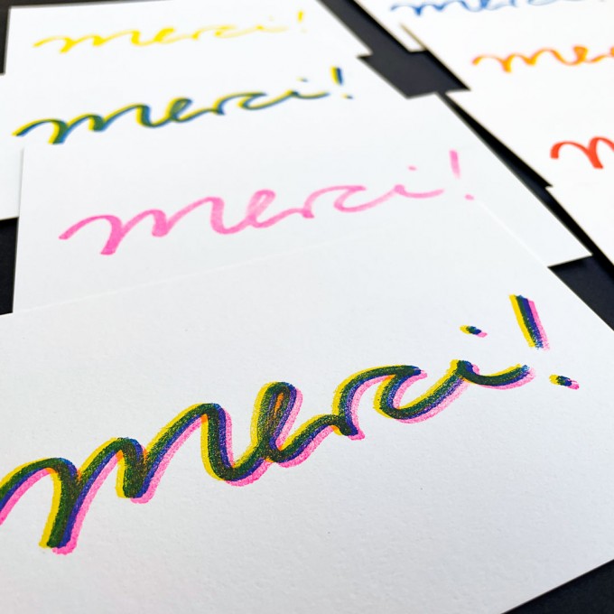 Merci! – 8-er Set, Din A6-Karten, vierfarbige Risografie