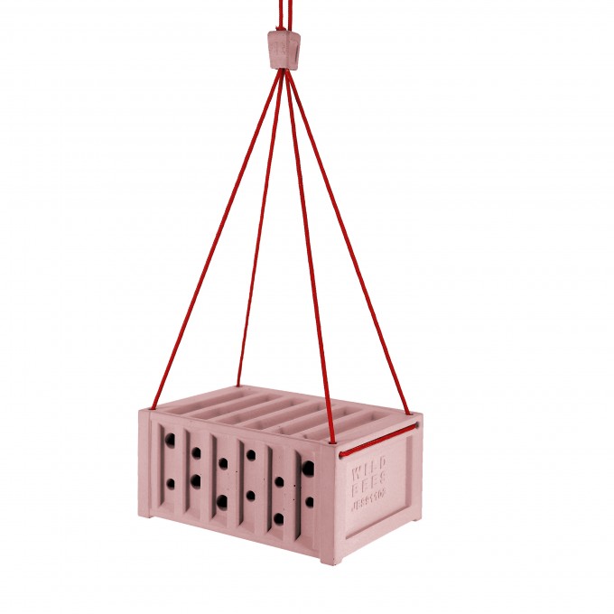 Bienenhotel Mini-Container aus Beton (Rosa) - hängend oder stehend aufstellbar - von Grellroth Design