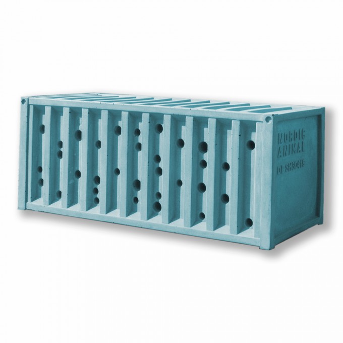 Bienenhotel aus Beton - beecontainer "Türkis" im Überseecontainer-Look von Grellroth Design