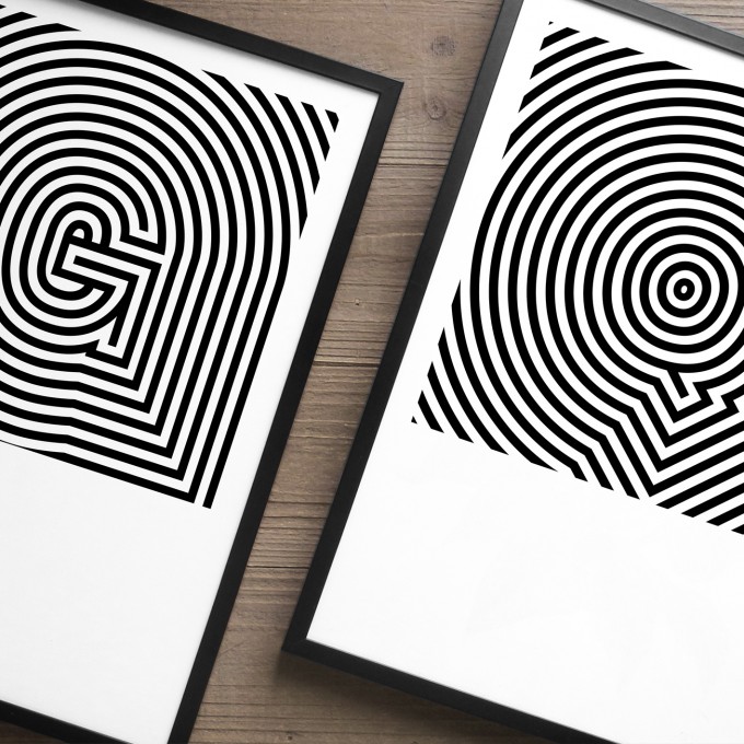 The True Type OpArt ABC Serie Buchstaben Print in DIN A3, schwarz-weiß