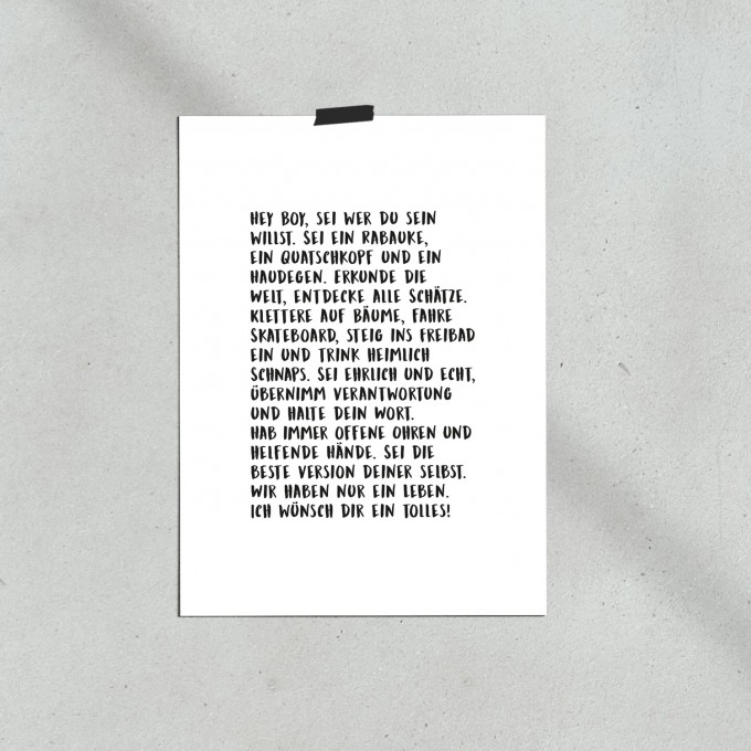 Love is the new black — Poster "Hey Boy", Din A4 Format