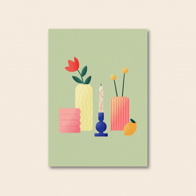 Stillleben Grün / Postkarte A6 / Svea Hansohn Illustration
