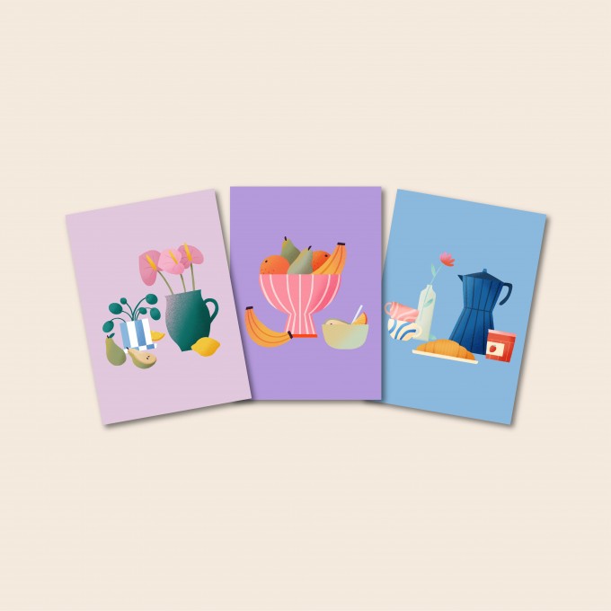 Stillleben Postkarten / 3er Set A6 / Svea Hansohn Illustration