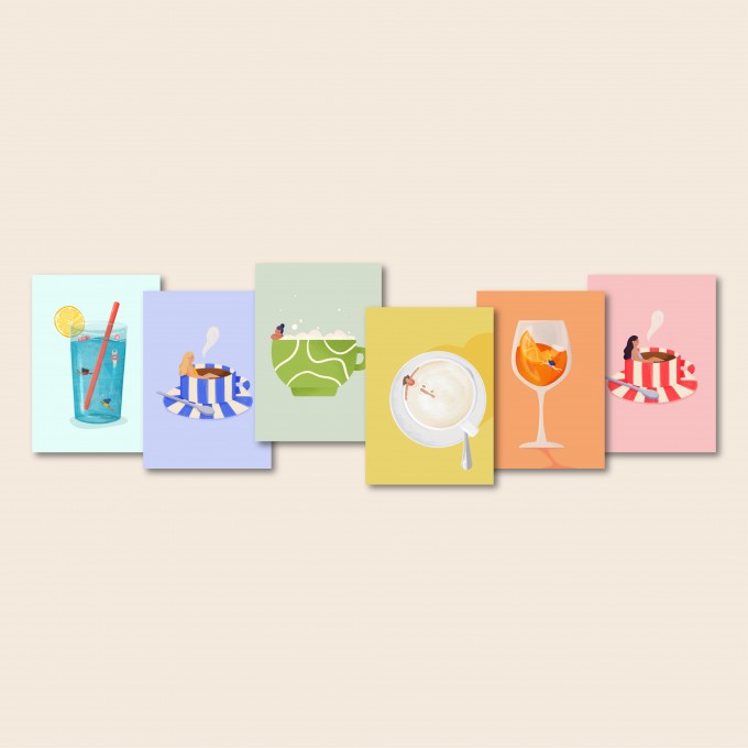 Drinks Postkarten / 6er Set A6 / Svea Hansohn Illustration