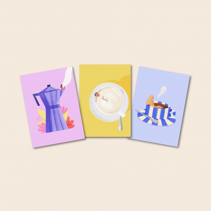 Coffee Postcards / 3er Set A6 Postkarten / Svea Hansohn Illustration