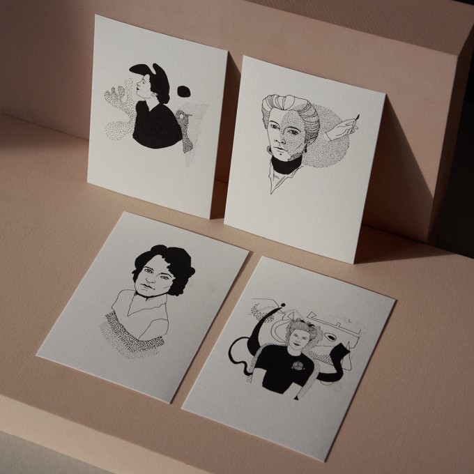 Inspirierende Frauen (Gala, Clara, Ray, James) – 4er-Set Postkarten (schleunbertxlinus)