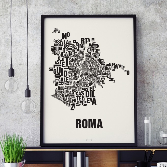 Buchstabenort Rom Stadtteile-Poster Typografie Siebdruck