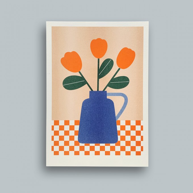 stefanizen – Vase mit Tulpen – Riso Print, A5