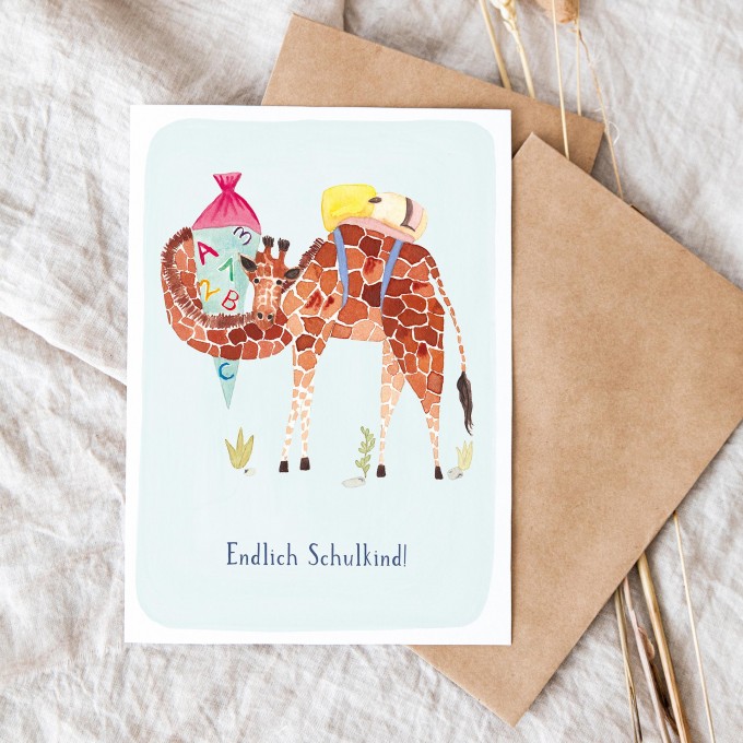 Paperlandscape | Faltkarte | Endlich Schulkind | Giraffe | Einschulungskarte