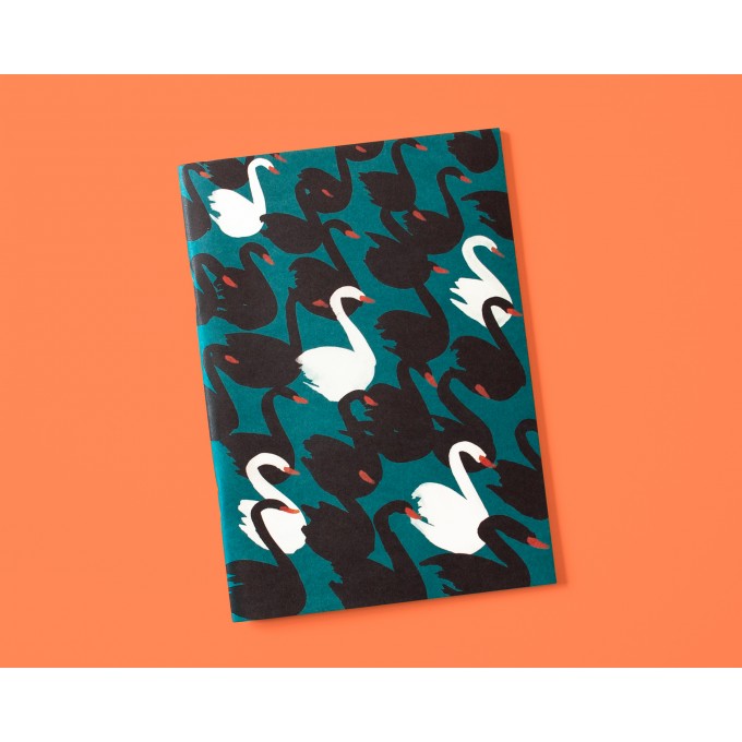 Notizheft A5 Black swans petrol // Papaya paper products