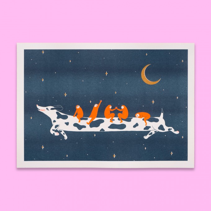 The Naughty District - Riso Print »Weltall-Dackel«, DINA4