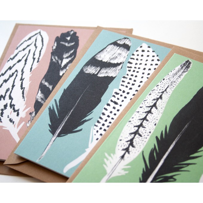 3er Set Grußkarten Federn // Papaya paper products