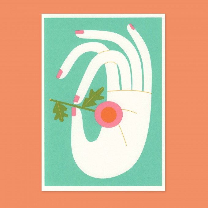 Anne Albert – Flowers + Hand – Siebdruck (17,6 x 12,2 cm)