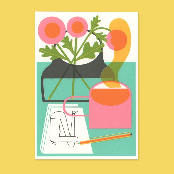 Anne Albert – Flowers + Tea – Siebdruck (17,6 x 12,2 cm)