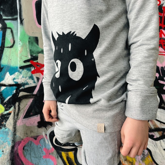 Wunschbrunnen | Kuschelhoodie "Monstaaa" | kids | Grau meliert/Schwarz