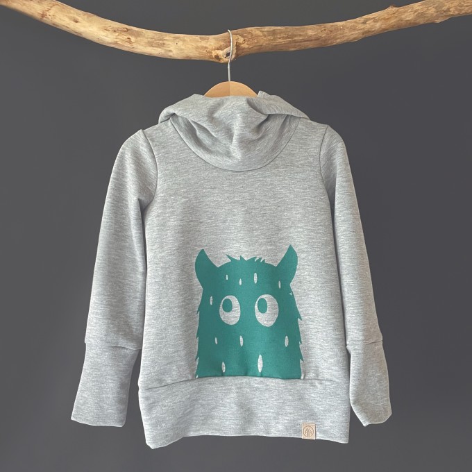 Wunschbrunnen | Kuschelhoodie "Monstaaa" | kids | Grau meliert/Mint
