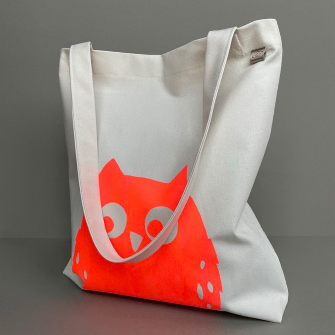 Wunschbrunnen | Canvas Shopper "(E)ule" | kids & adults | Natur/Neon Orange