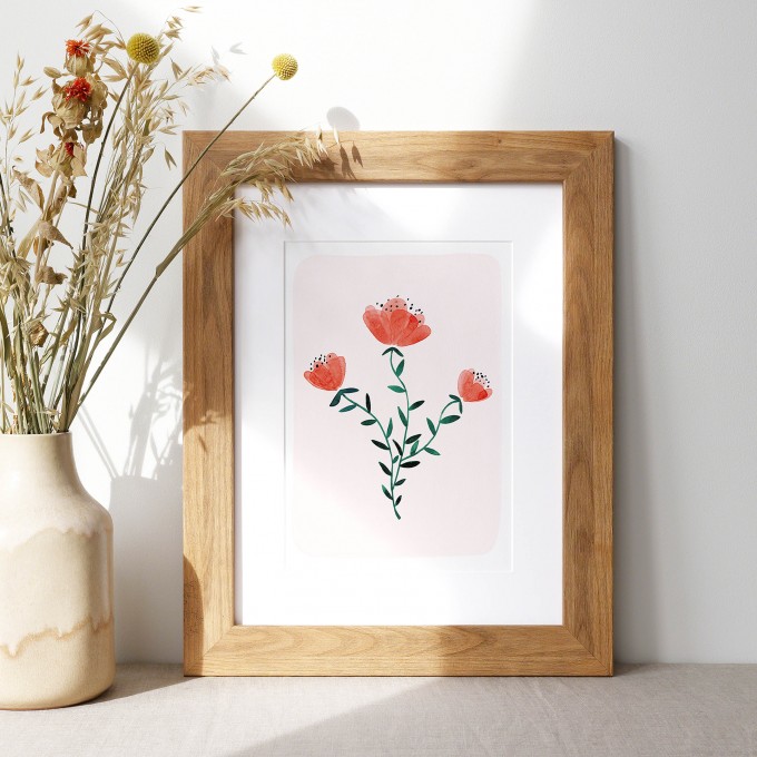 Paperlandscape | Kunstdruck | Wildblumen | Aquarell Pflanzen | verschiedene Größen | rot 