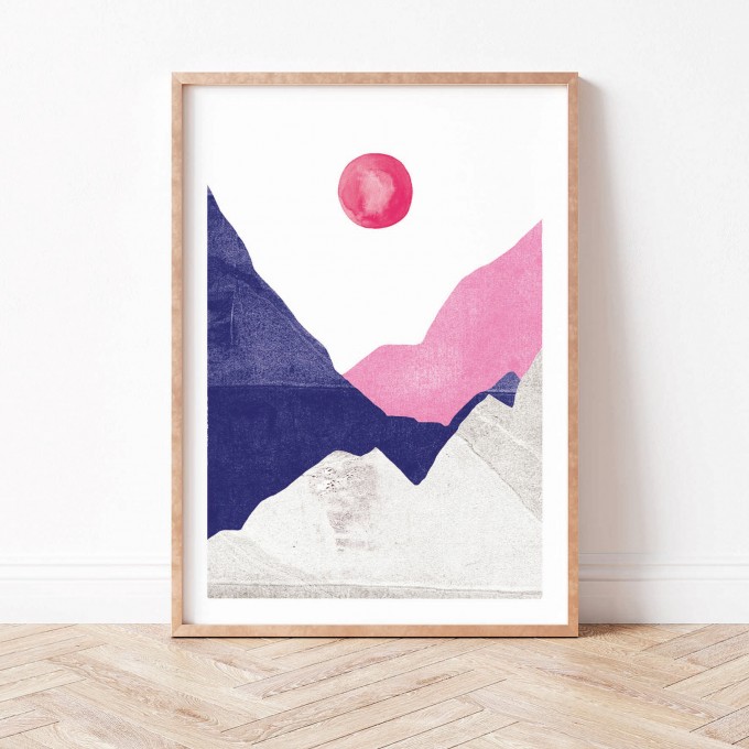 Paperlandscape | Kunstdruck | Berge blau pink | abstrakte Landschaft | verschiedene Größen