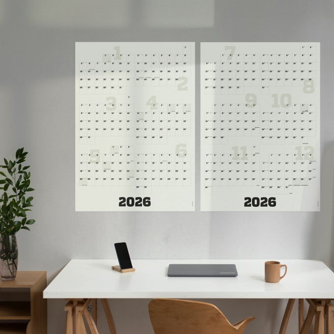 2-teiliger Wandkalender 2026, hoch oder quer, A1, mit passenden Klebezetteln // sperlingB.design