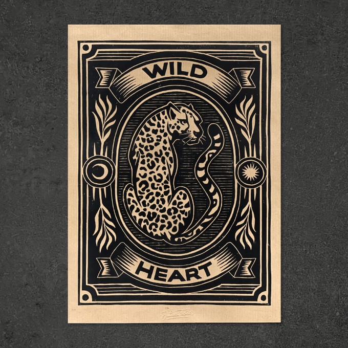 Juliana Fischer - Wild Heart - Linoldruck - Kraftpapier/Schwarz - DIN A3