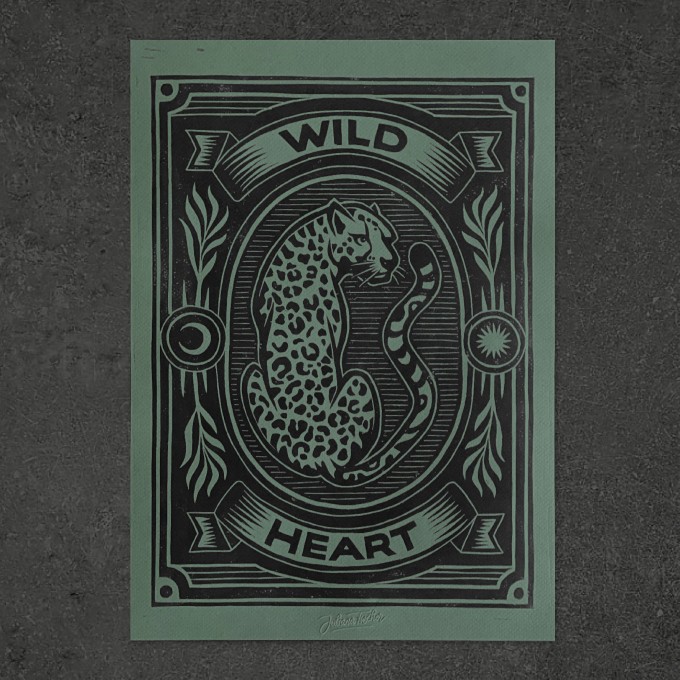 Juliana Fischer - Wild Heart - Linoldruck - Salbei - DIN A3