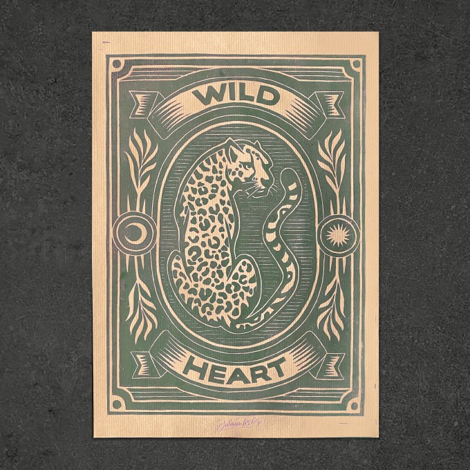 Juliana Fischer - Wild Heart - Linoldruck - Kraftpapier/Grün - DIN A3
