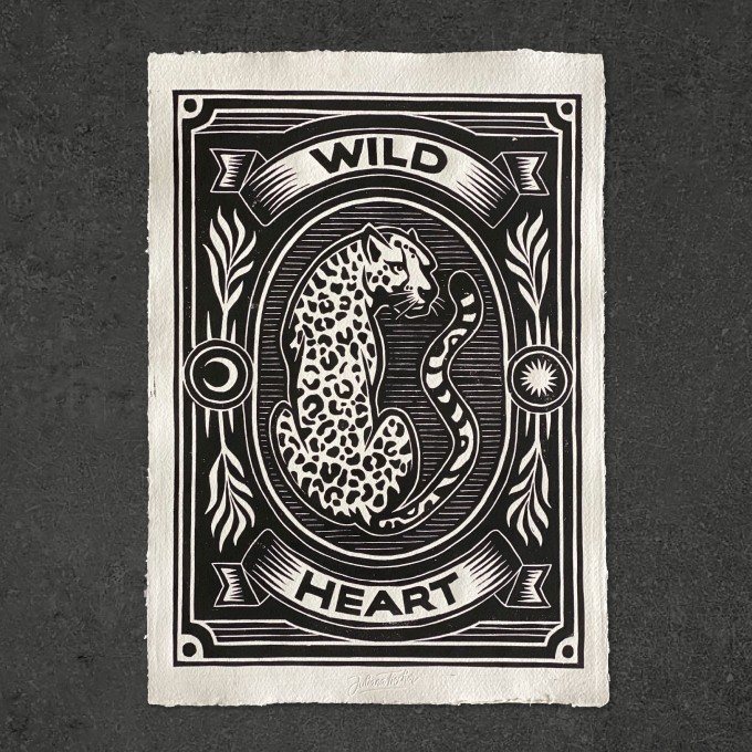 Juliana Fischer - Wild Heart - Linoldruck - Weiß - DIN A3