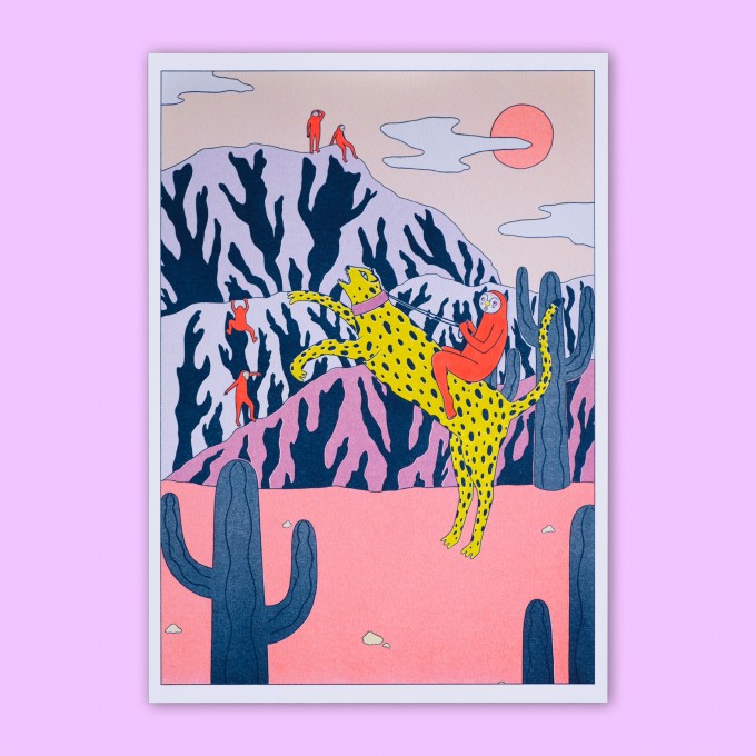 The Naughty District - Riso Print »Wilder Westen mit wilder Wildkatze«, DINA4