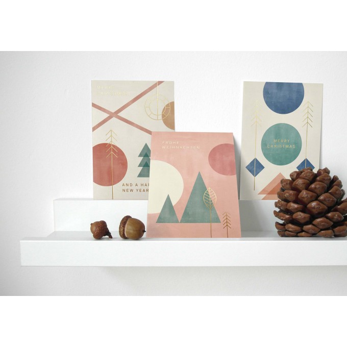 Designfräulein // Weihnachtskarten // 3er-Set // Geometric Xmas Gold
