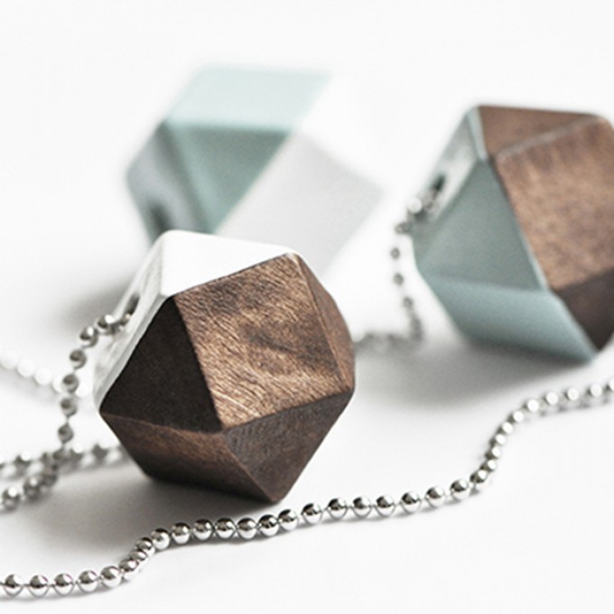 nahili KETTE "Color Meets Wood"  Weißgold Holz Anhänger 