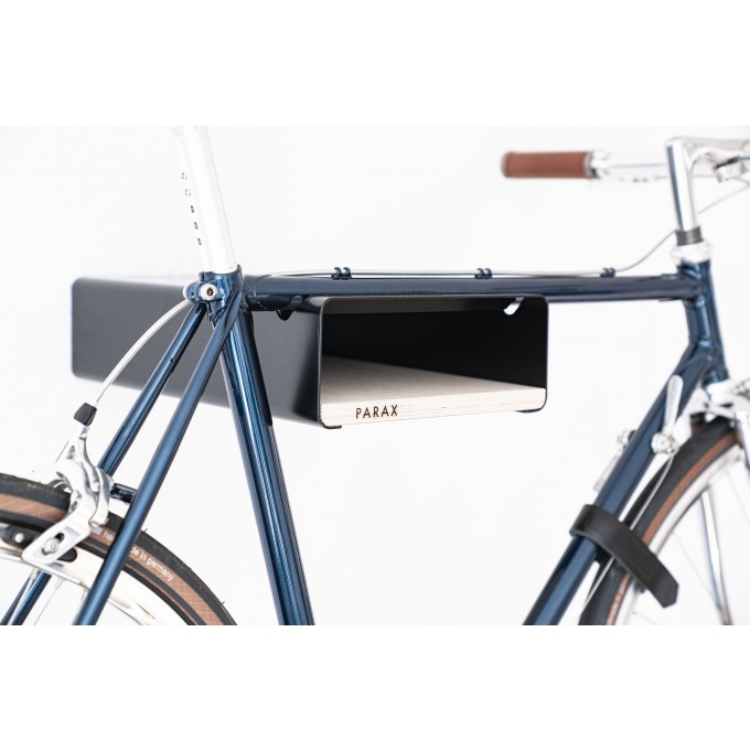 Design Fahrrad-Wandhalterung | PARAX® S-RACK | Schwarz mit Birken Holz | für Rennrad Hardtail & Cityrad