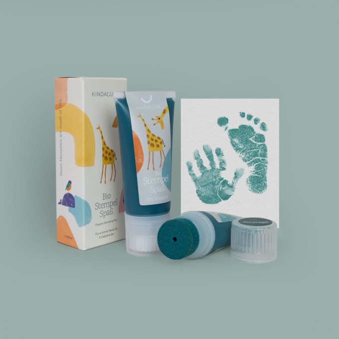 KINDACUTE Smaragd Bio Farbspaß für Baby & Kids | Bio Fußabdruck und Handabdruck Farbe