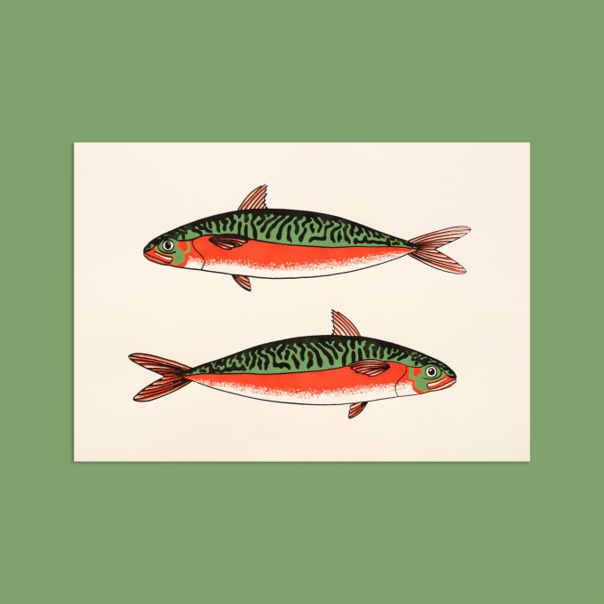 The Naughty District - Dreifarbiger Siebdruck mit Fisch Motiv