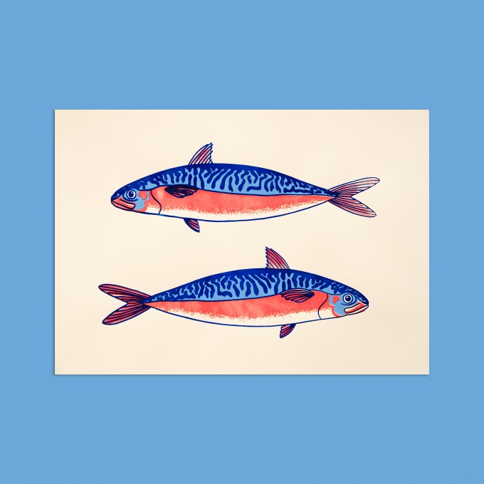 The Naughty District -  Ach du doppelte Makrele! - Dreifarbiger Siebdruck mit Fisch Motiv