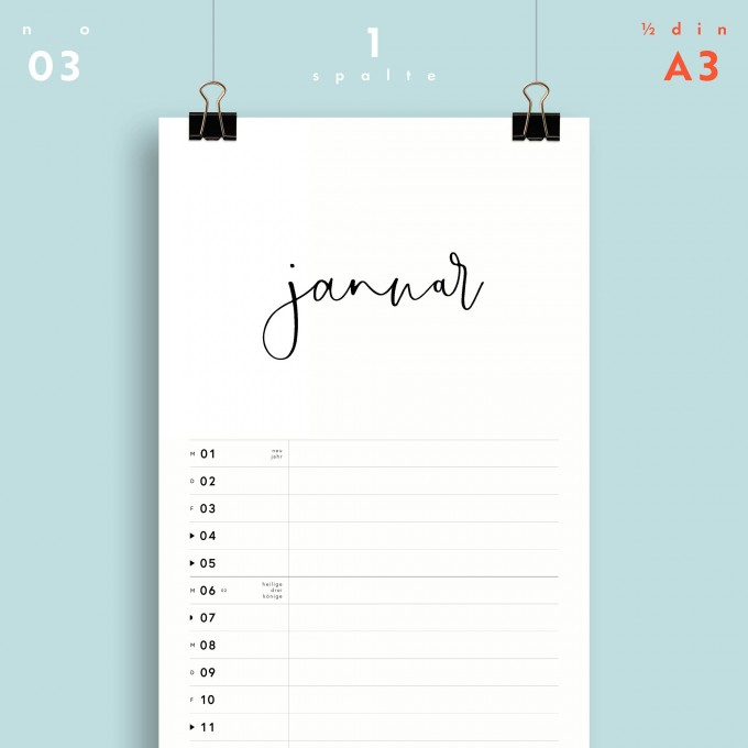 Jahresplaner Nr. 03 / 1 Spalte / ½ A3 / ab sofort / frau rippe