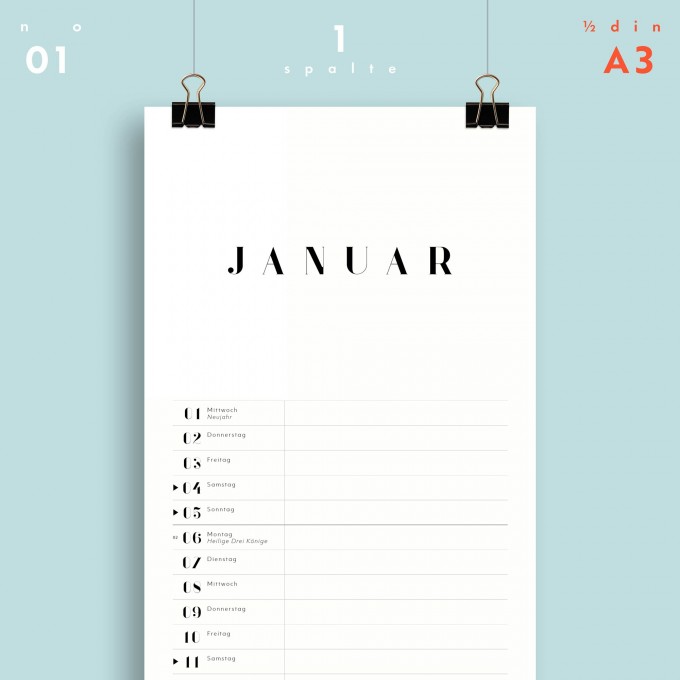 Jahresplaner Nr. 01 / 1 Spalte / ½ A3 / ab sofort / frau rippe