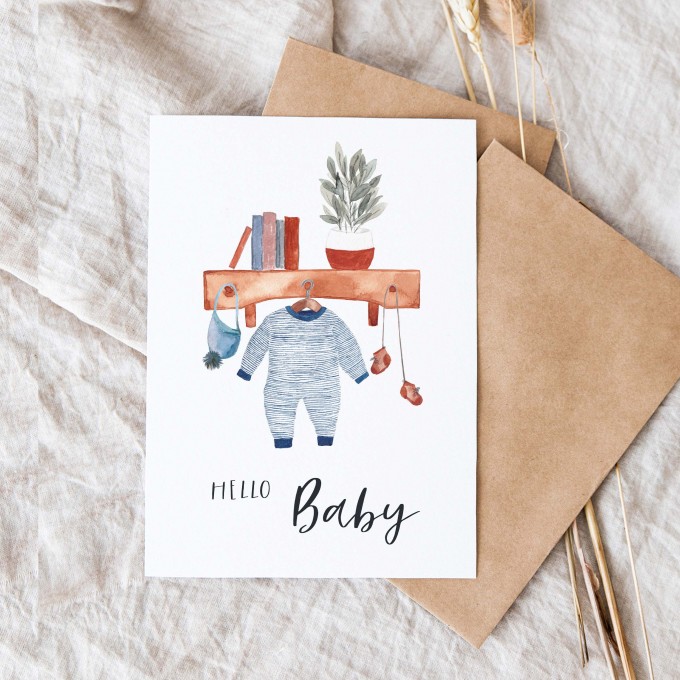 Paperlandscape | Faltkarte | Hello Baby | Aquarell
