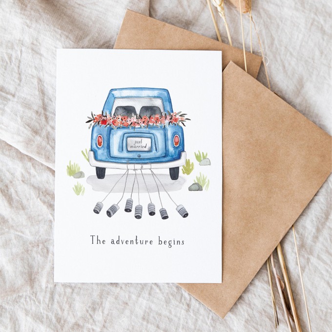 Paperlandscape | Hochzeitskarte | Hochzeitsauto Reise