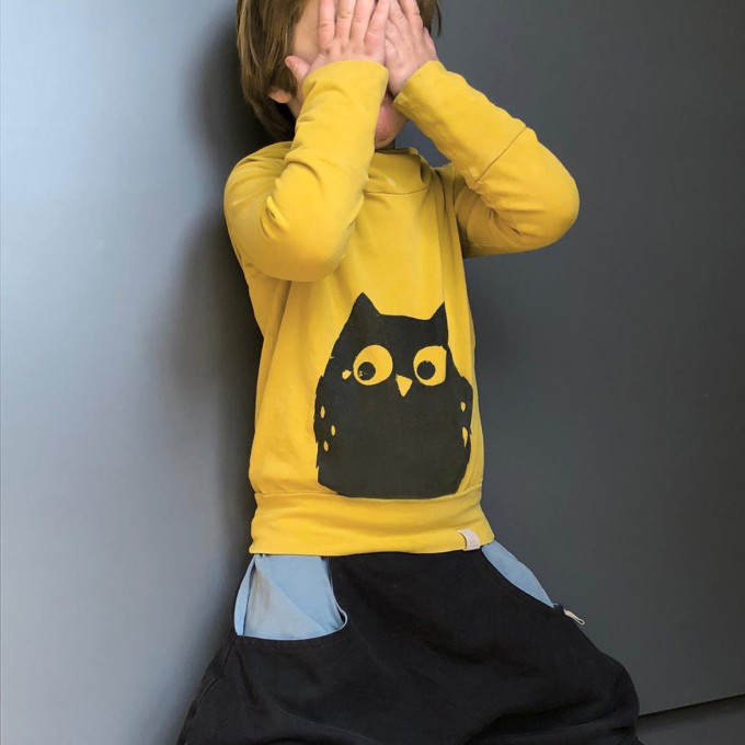 Wunschbrunnen | Hoodie "(E)ule" | kids | Senf/Schwarz