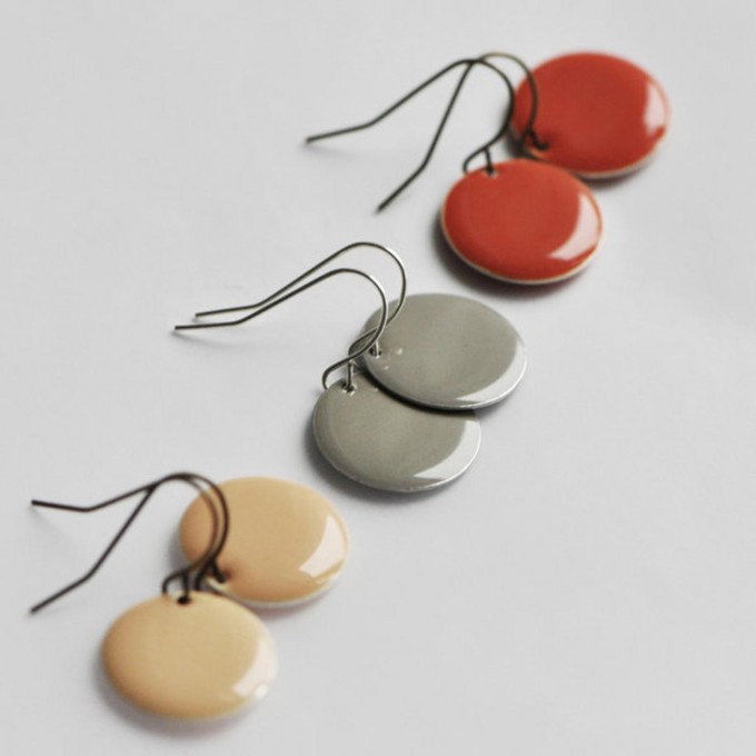 nahili OHRRINGE - dots - Emaille Kreise orange grau nude silberne oder bronze Haken