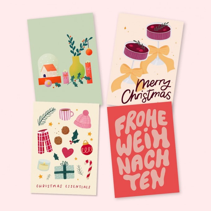 Illustrierte Weihnachtskarten im 4er Set / A6 Postkarten / Svea Hansohn Illustration