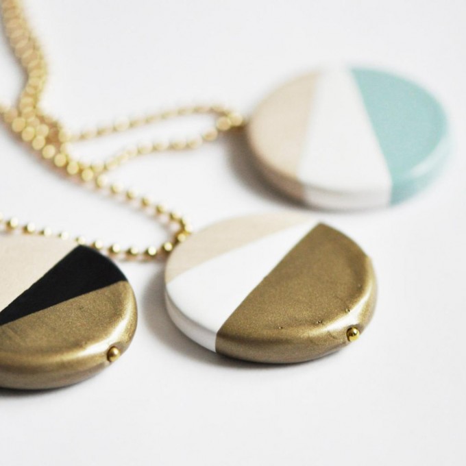 nahili KETTE "color dipping" Gelbgold Holz Anhänger