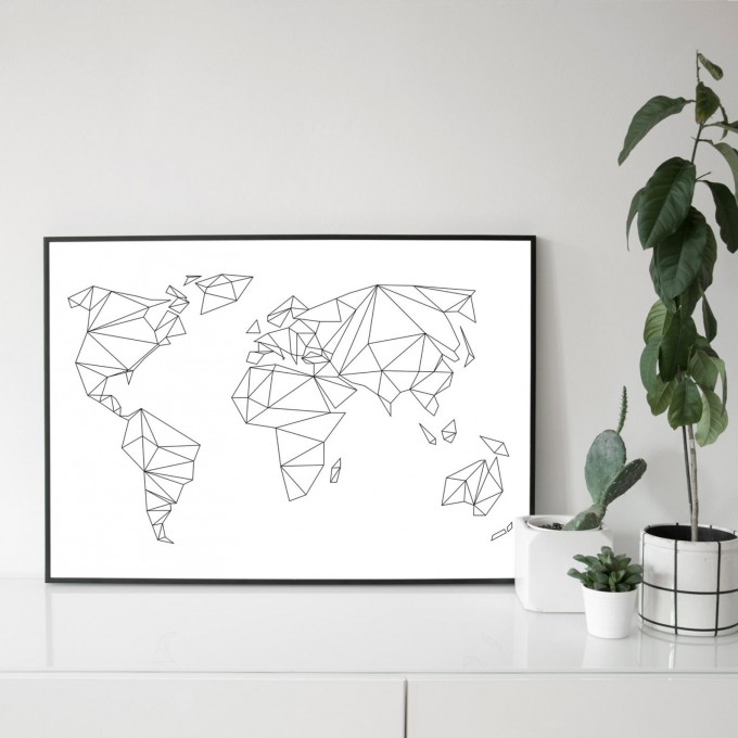 nahili POSTER "Geometrical World" Grafik Weltkarte (DIN A1-A4 & 50x70 cm)