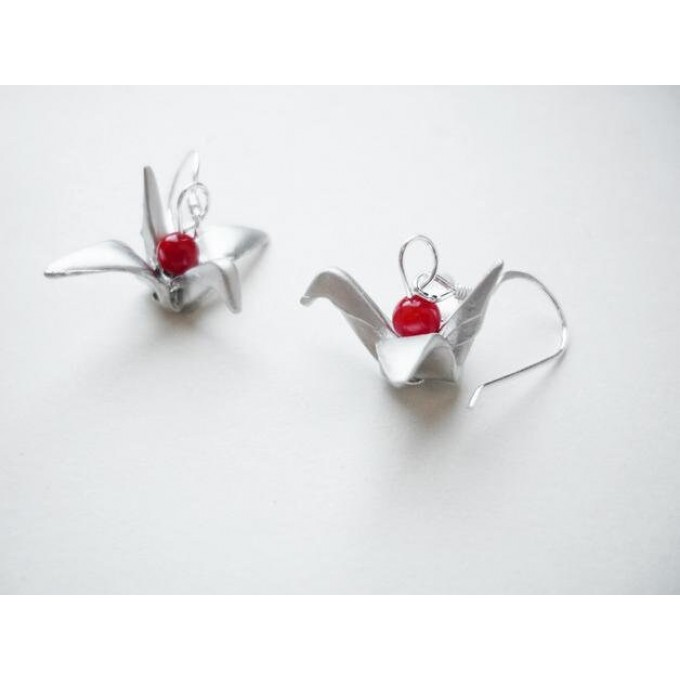 Nahili OHRRINGE Unikat Origami Vogel ***Weißgold*** 925 Silber Weißgold silbern Koralle
